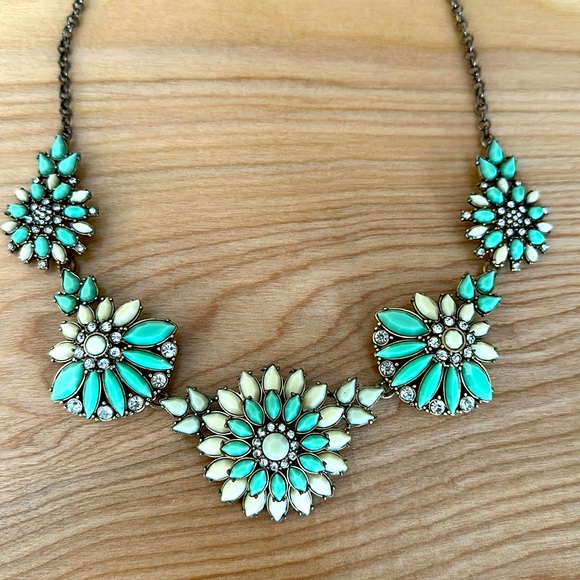 J. Crew rhinestone chunky chain statement necklace mint aqua color - Picture 2 of 4